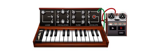 Cartoon of a Moog synthesiser