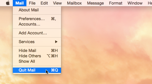 A screenshot shows a user choosing to quit the Mail application