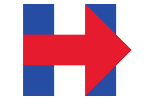 Hillary Clinton logo - a blue H with a red arrow overlapping its centre