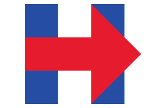 Hillary Clinton logo - a blue H with a red arrow overlapping its centre