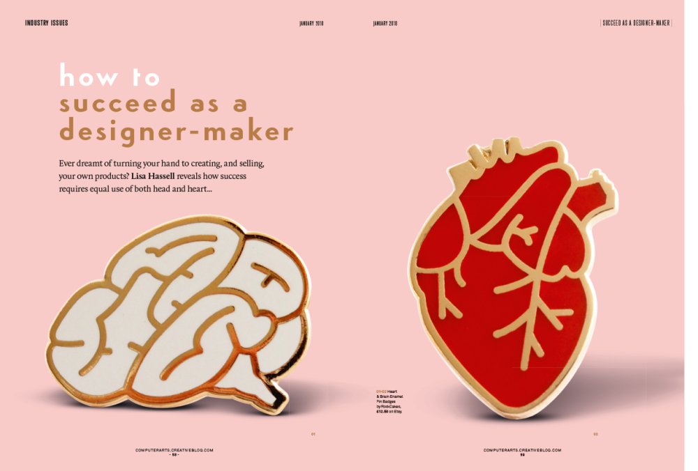 Magazine pages with illustrations of a brain and a heart