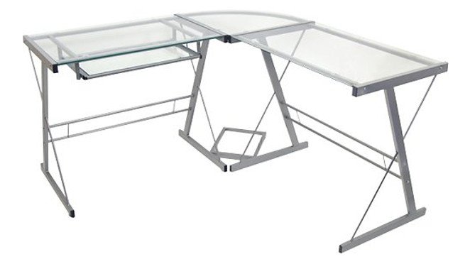 best L-shaped computer desk: Walker Edison tempered glass computer desk