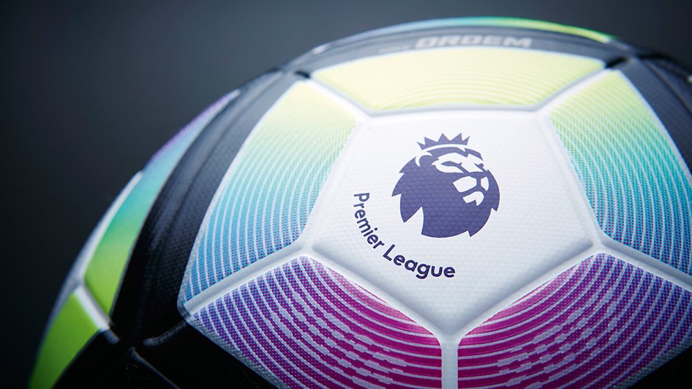 A football shows the Premier League logo with a lion