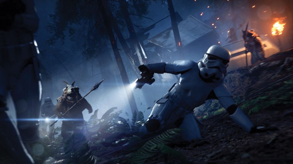 Ewoks fighting Stormtroopers