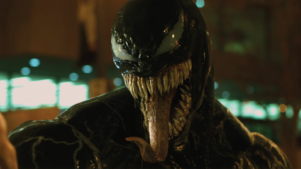 Venom snarling with his tongue hanging out