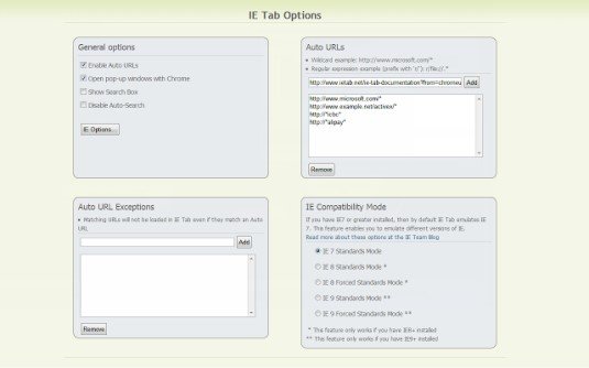 Google Chrome extensions - IE Tab