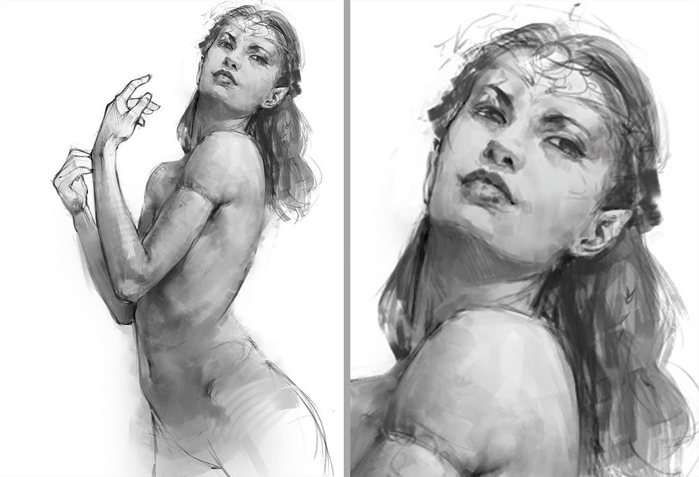 Digital painting of an elf takes shape with big brushstrokes