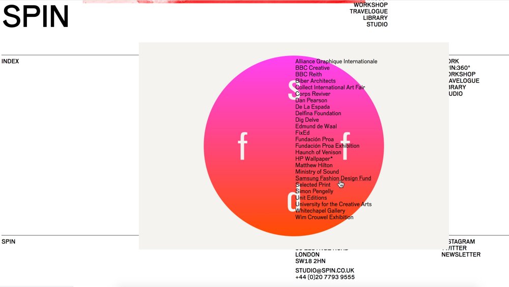 Spin index with a pop out circle graphic