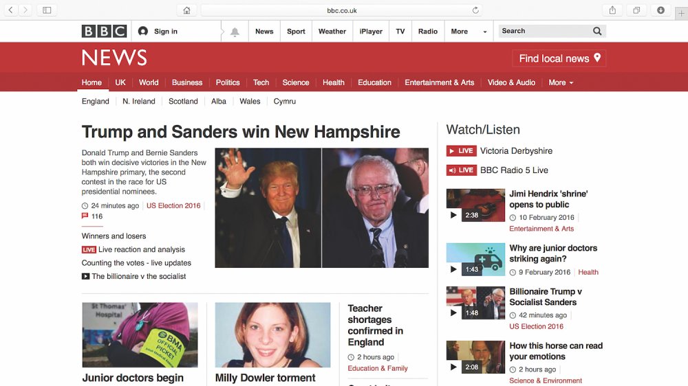 A 30-second cache of the BBC News homepage displaying regularly updated content