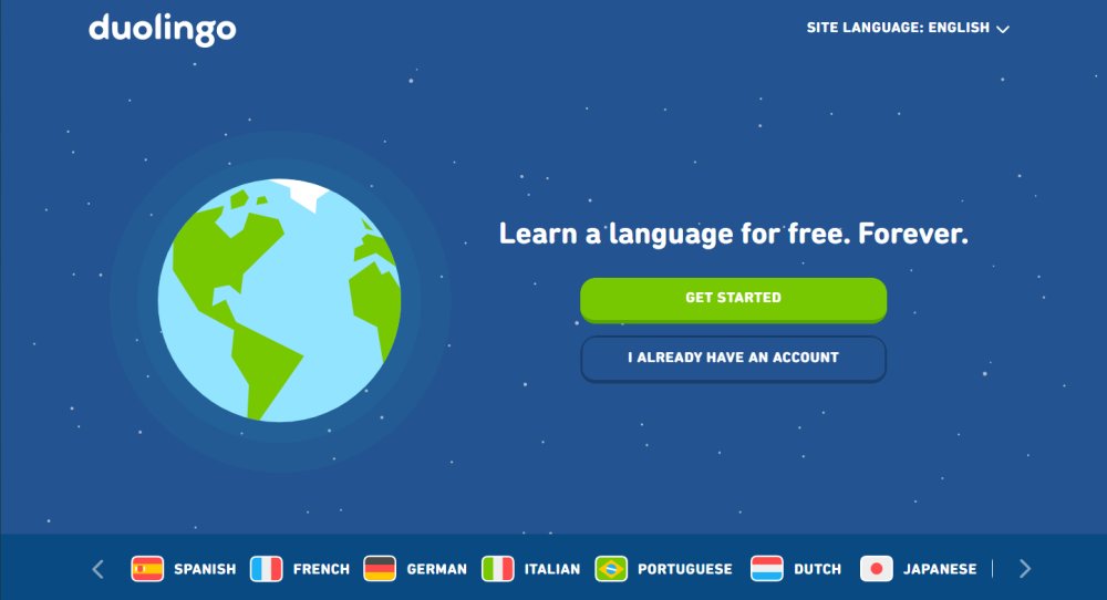 best language learning apps: Duolingo homepage