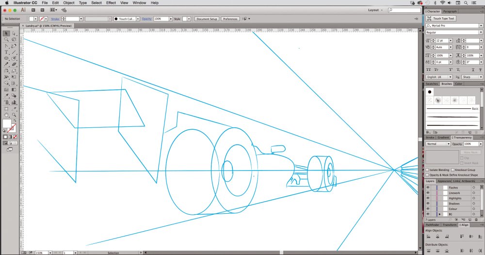 Digital drawing of basic racing car shapes speeding towards vanishing point