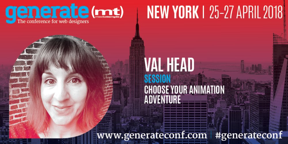 Val Head is giving her talk Choose your animation adventure at Generate New York from 25-27 April 2018