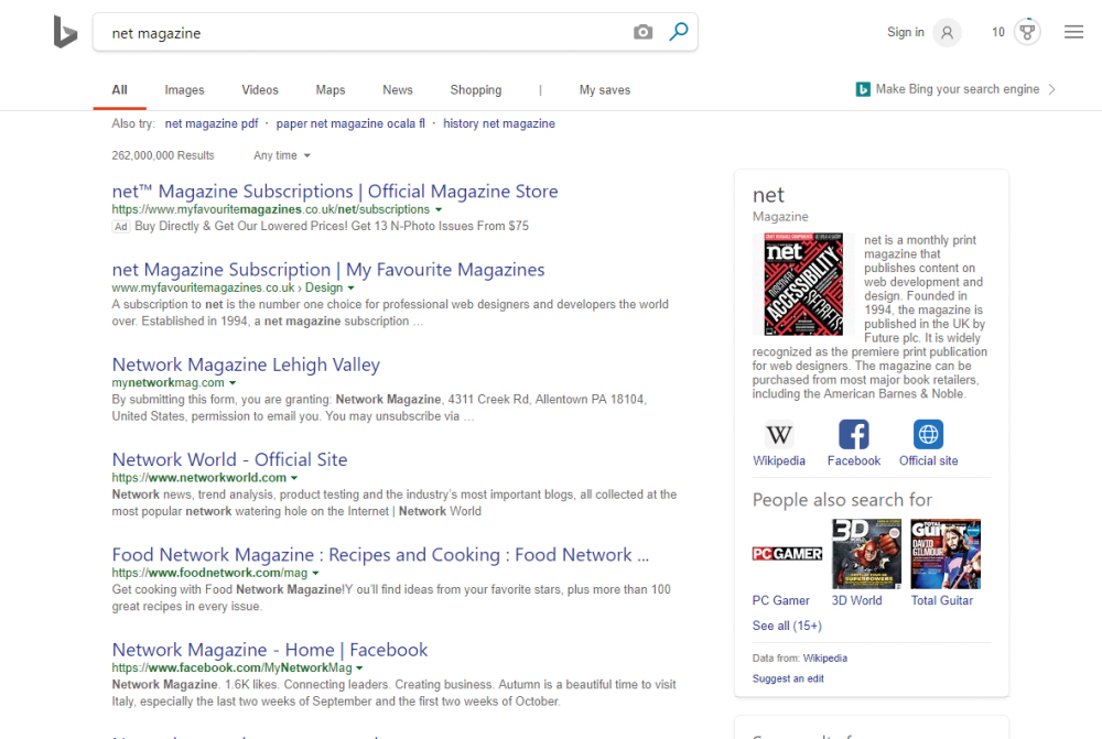 Bing search page