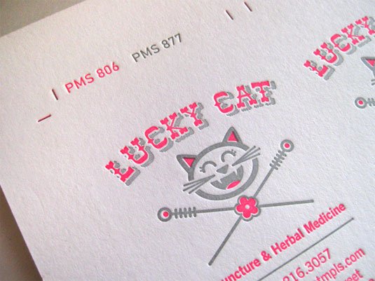 Letterpress business cards: Lucky Cat Acupuncture
