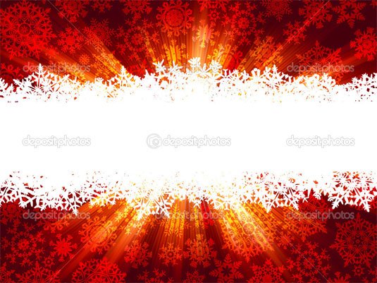 Christmas card template: burst of light against red background with intricate snowflake patterns