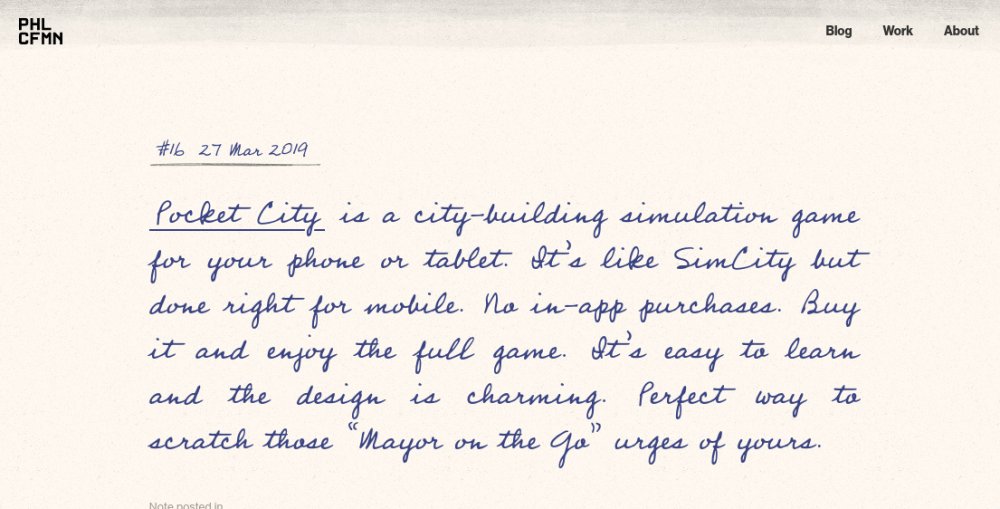 Blog set in handwriting font