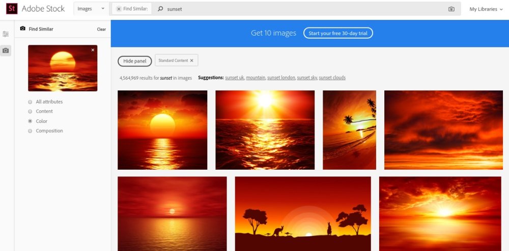 "Find Similar" colour controls being used on Adobe Stock