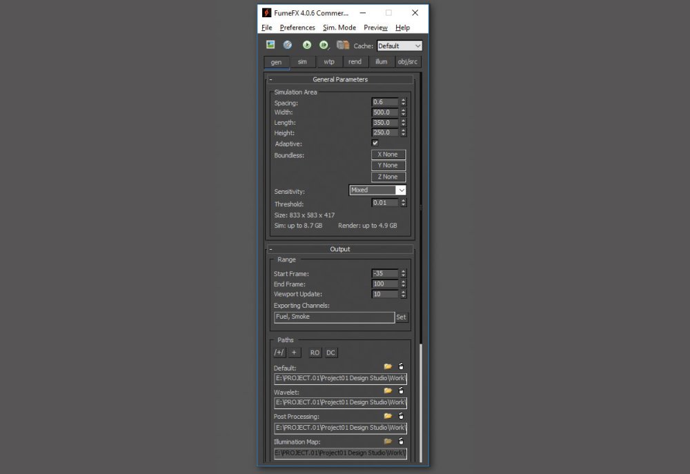 Create clouds with FumeFX: General section parameters