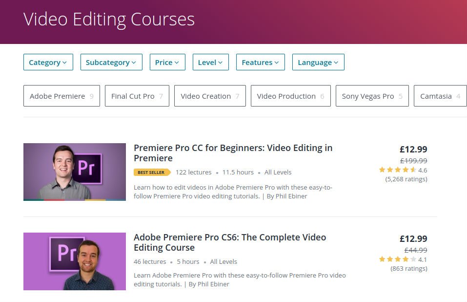 Screengrab showing descriptions of two Udemy courses