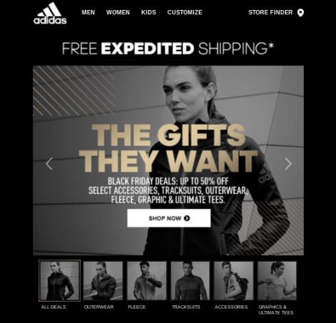 An interactive email from Adidas