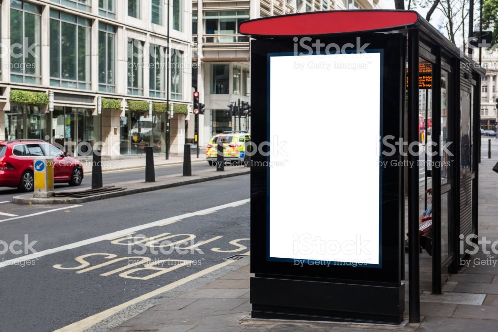 Blank ad poster on bus stop