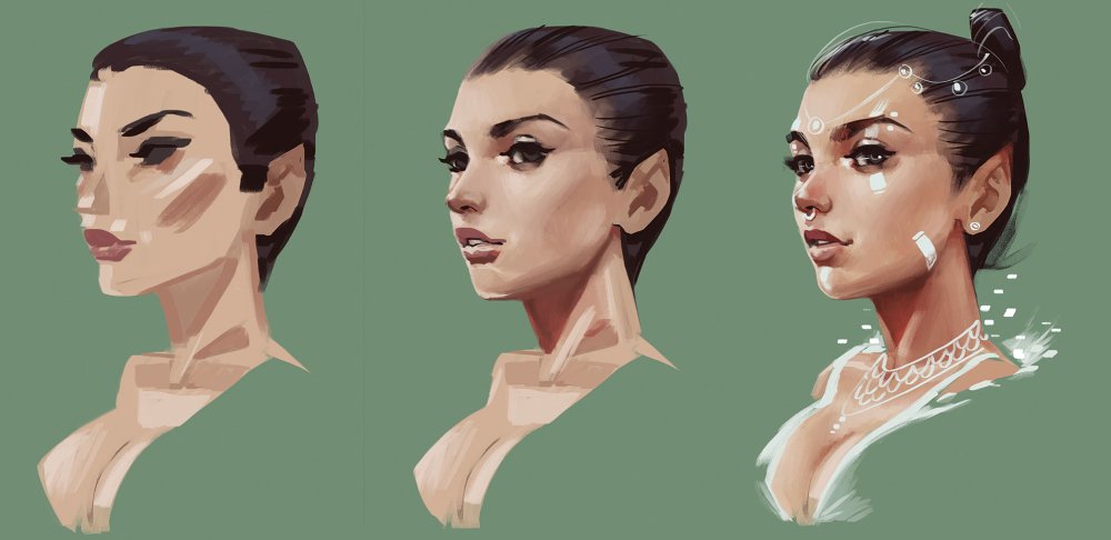 three images of a woman's head and neck