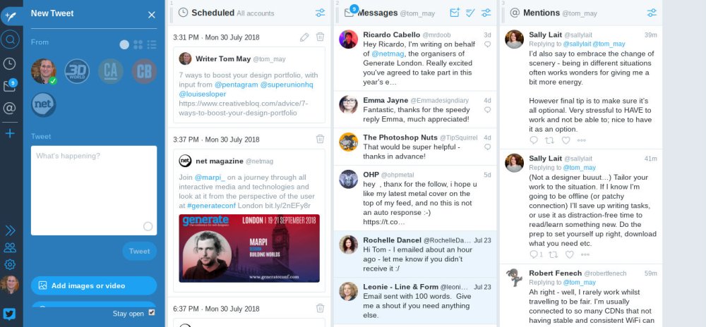 Screengrab of Tweetdeck in use