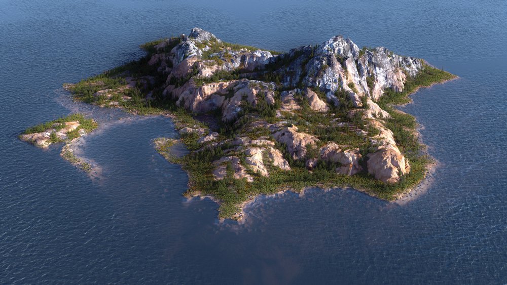 Rendered island scene