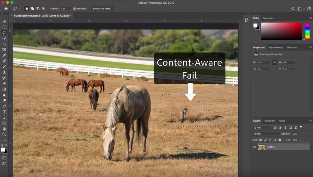 Screenshot of Photoshop's content-aware fill tool in action