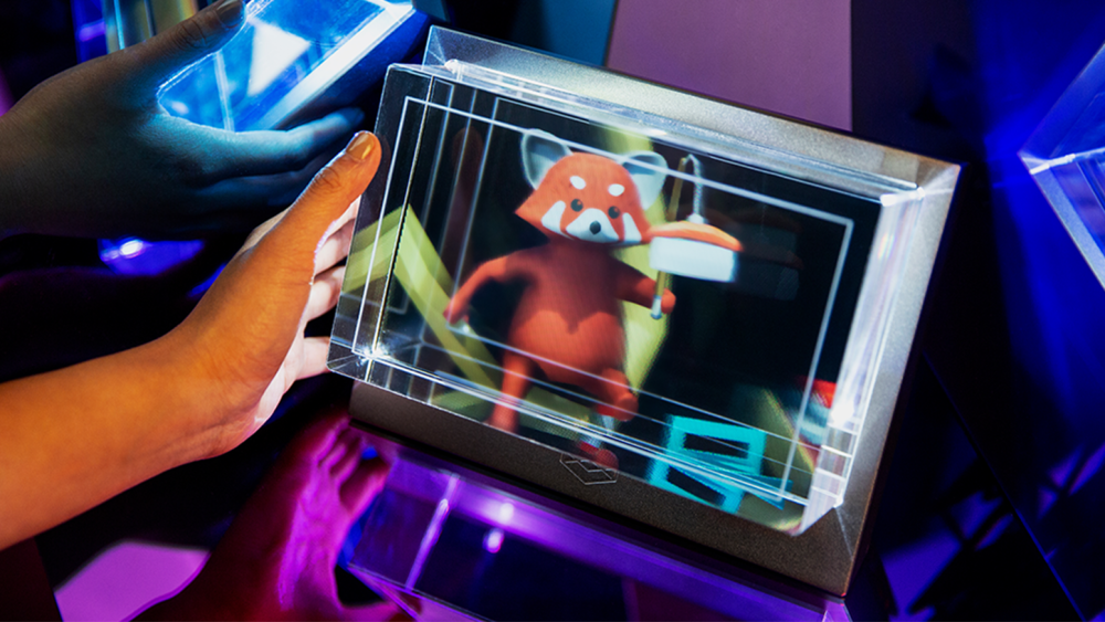 Cartoon animal on holographic display