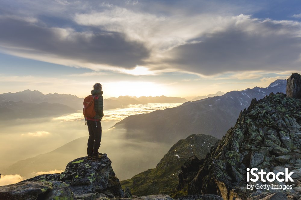 Man in remote mountain scenery