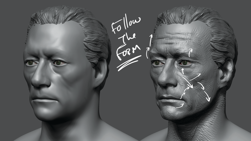 A pair of 3D sculpted heads showing character development