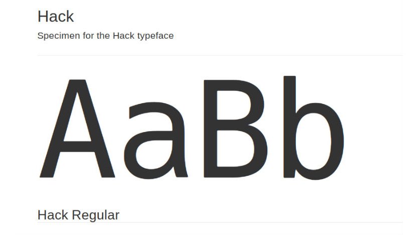 Hack typeface specimen shows AaBb in clean sans serif regular font