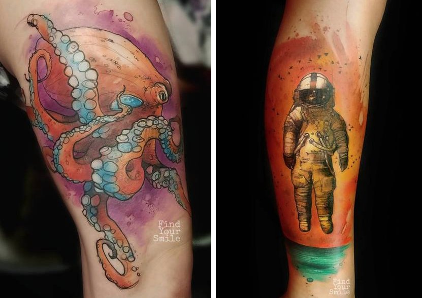 13 incredible examples of watercolor tattoo art: Russell Van Schaick