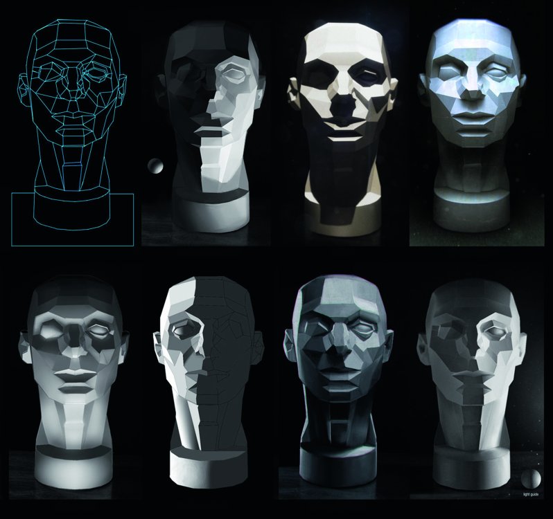 Shade studies of a 3D head