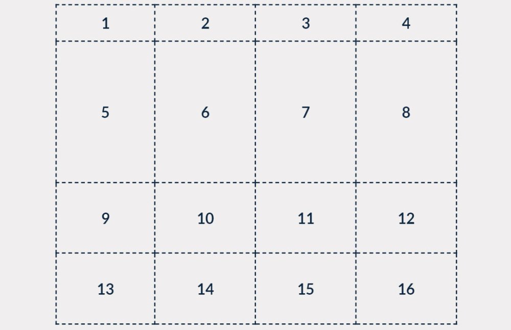 grid 1-16 with 5-8 bigger squares