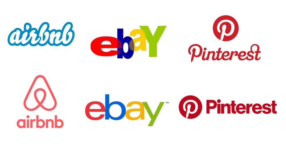 Logos for airbnb, ebay and Pinterest