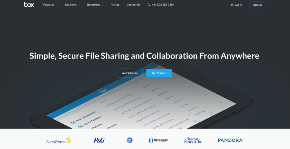 Box screenshot with tagline 'Simple, Secure File Sharing and Collaboration From Anywhere'