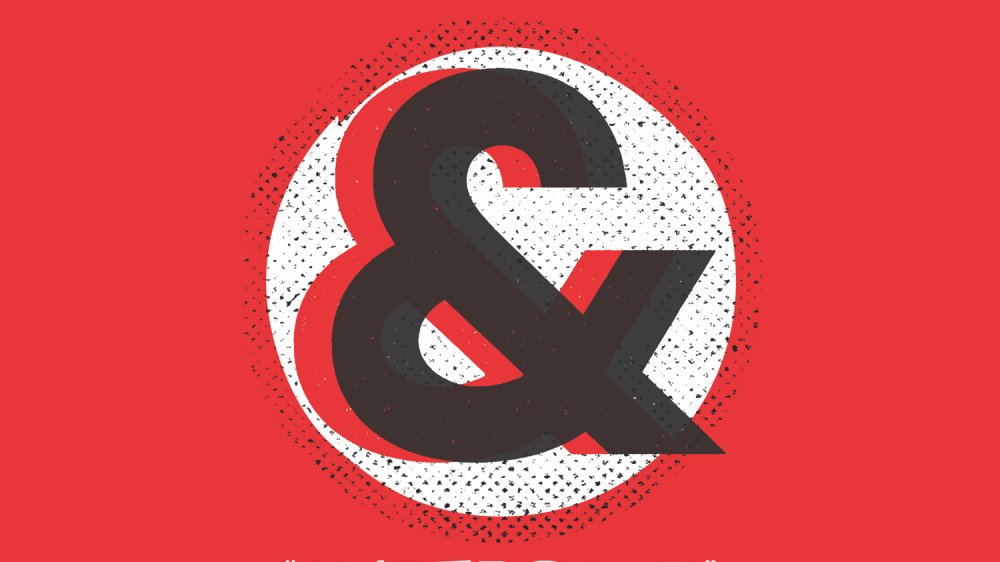 An image displaying layered ampersand symbols over halftone dots layered over a white circle with a red background.