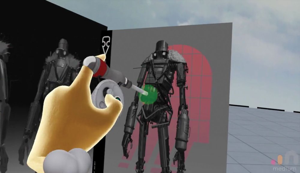 VR hands working on a robot image