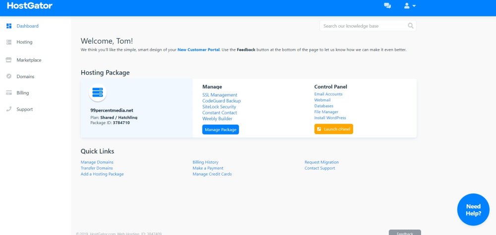 Hostgator customer portal