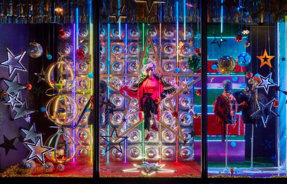 Stars, bubbles and neon colours in Harvey Nichols' Christmas 2017 window display