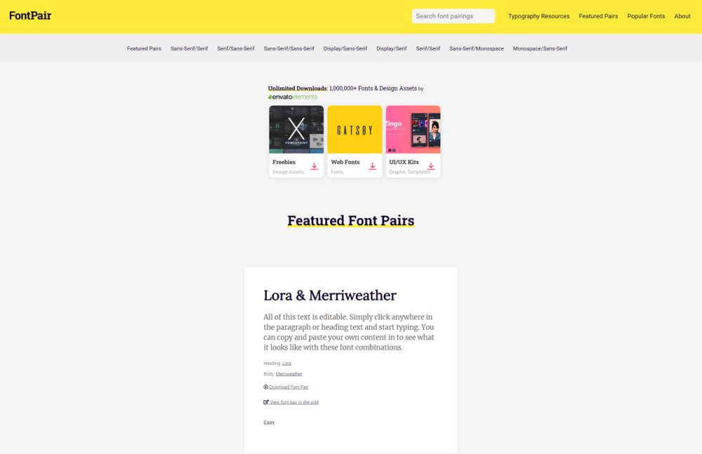 Font pairing tools: FontPair