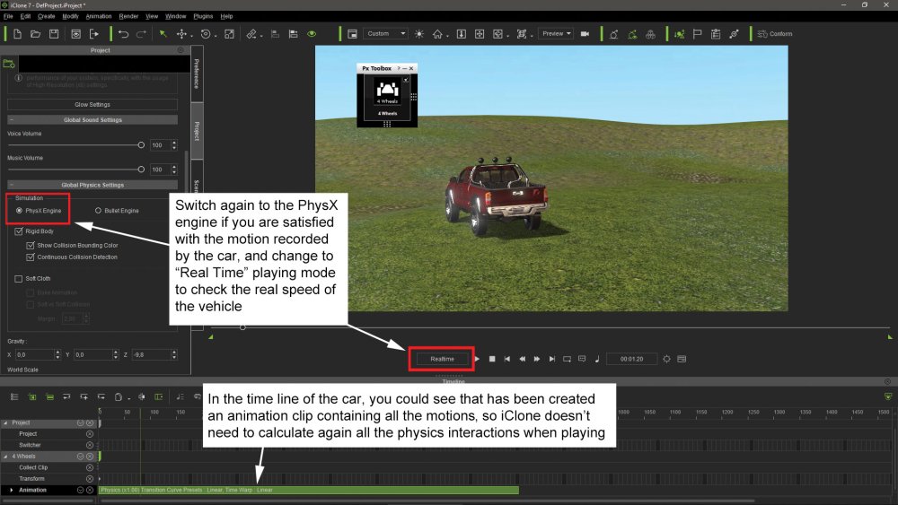 Make vehicle animations with iClone 7: Set the project physics