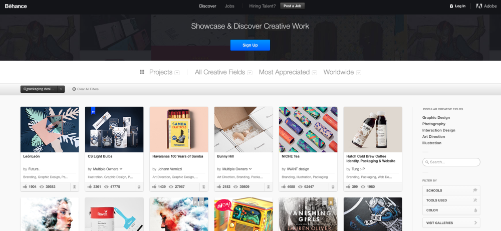 Behance homepage