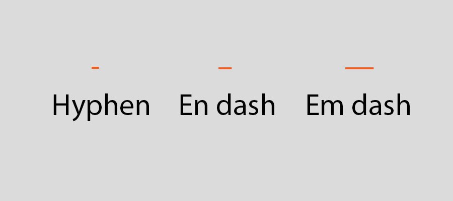 Examples of a hyphen, en dash and em dash