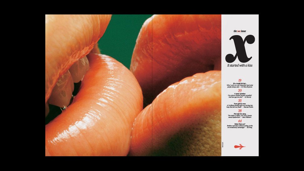 Close up of lips about to kiss, from The Times