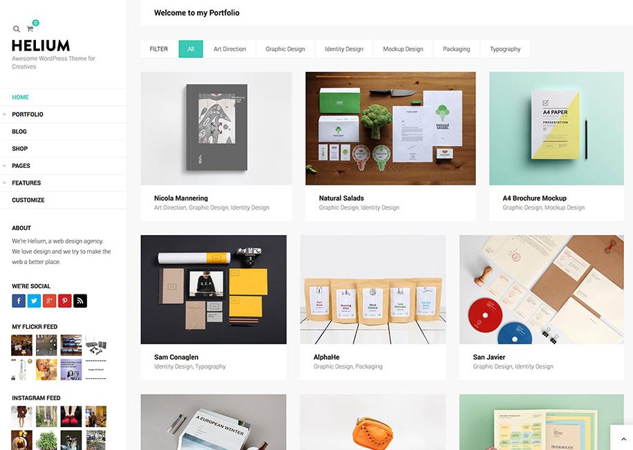 Helium portfolio template for Wordpress