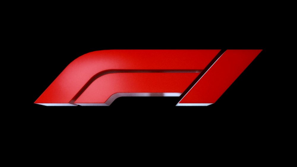 Black background with red F1 written in embossed-looking type resembling a racing car