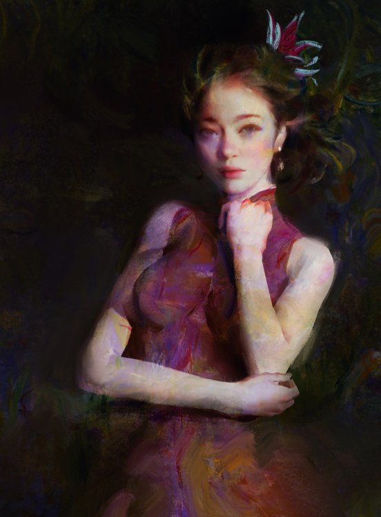 Digital portrait of woman resting her head on her hand